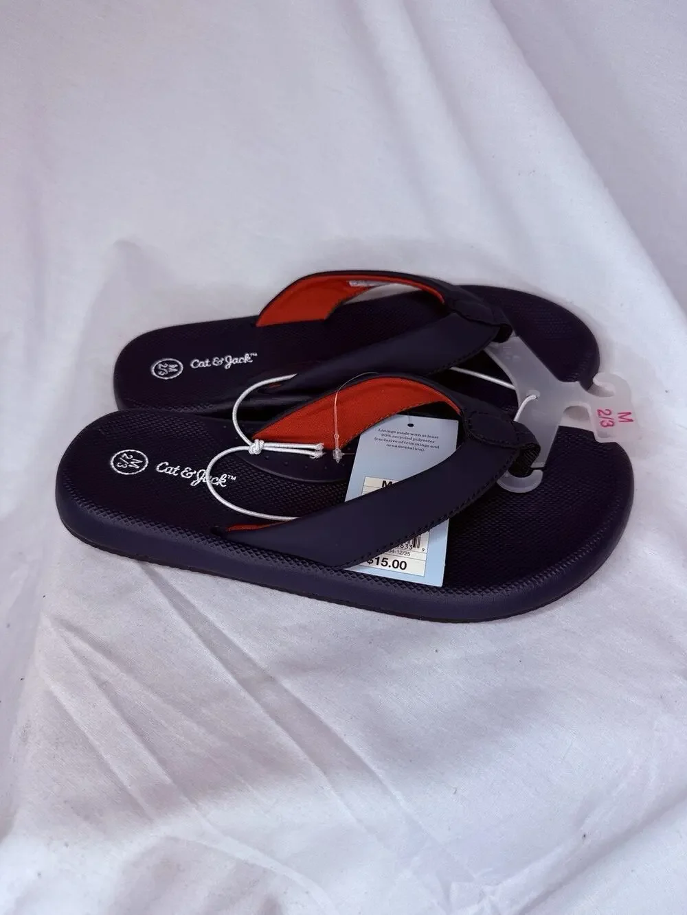 Cat & Jack Kid Boys Espen Flip Flops Blue Kids 2/3, New With Tags